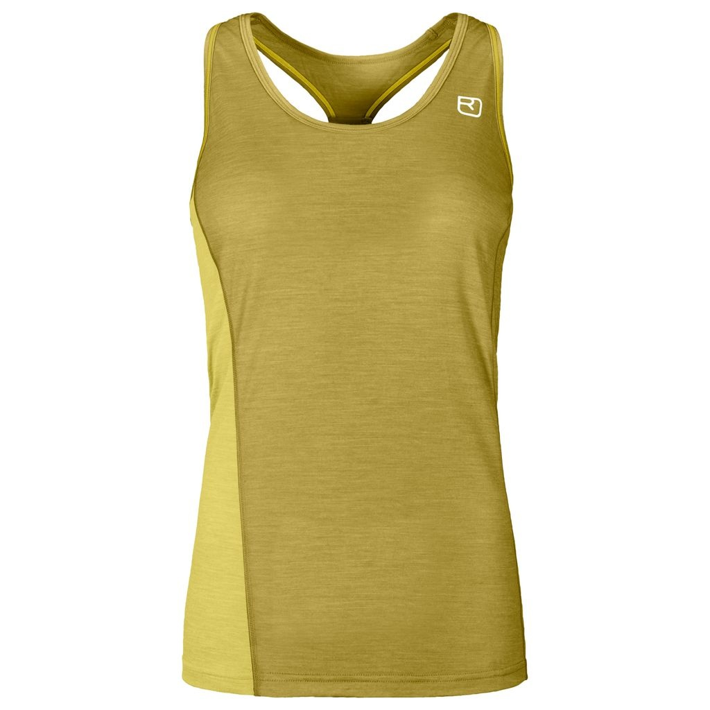 Women's 120 Cool Tec Fast Upward Top in yellow, lightweight Merino and Tencel blend, athletic fit.
