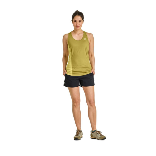 120 Cool Tec Fast Upward Top W in yellow, featuring athletic fit, designed for climbing with quick-drying Merino wool and Tencel.