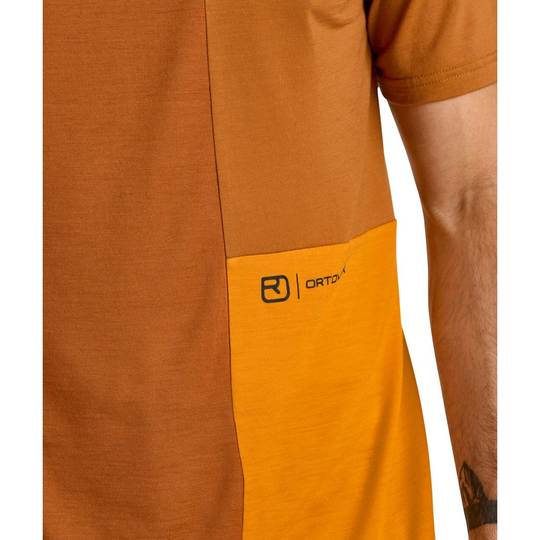 Robust men's T-shirt 150 Cool Crack TS with Merino wool and Tencel™ Lyocell fibers in brown and orange.