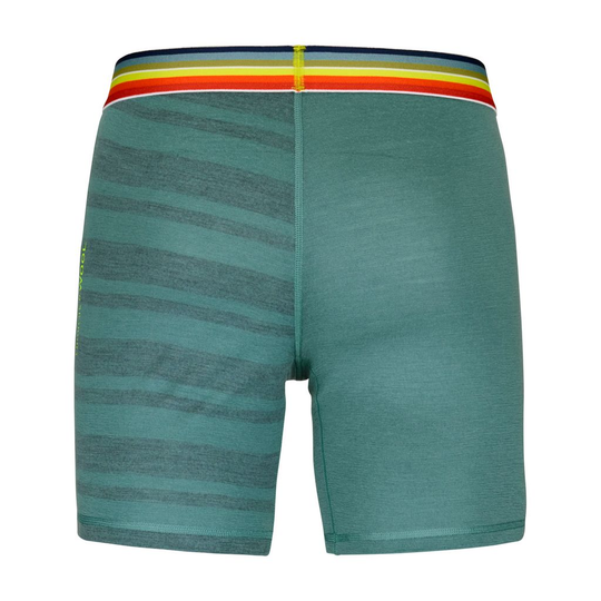Green men's boxer shorts with striped waistband, made from Merino wool blend for optimal comfort and temperature regulation.
