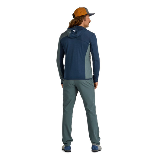 Fleece Light Grid Hooded Jacket for men, ultralight with Merino wool, ideal for mountain hikes, shown from the back.