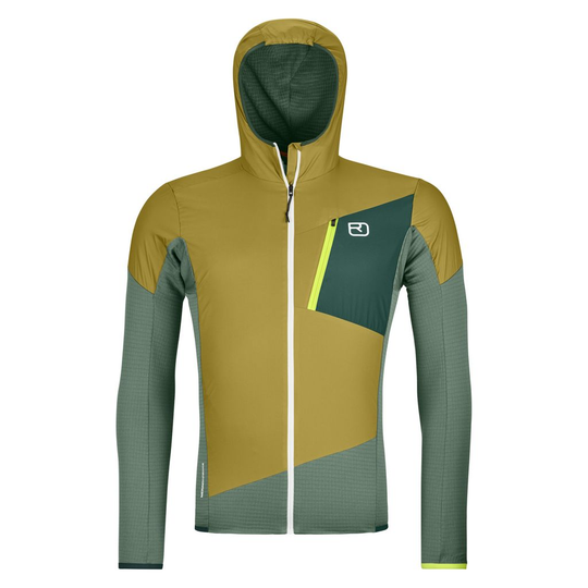 Ladiz Hybrid Jacket for men, Merino wool, windproof inserts, athletic fit.