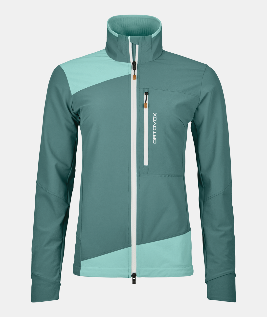 Women's Pala Light Jacket, durable alpine climbing jacket, breathable, Merino lining, teal.
