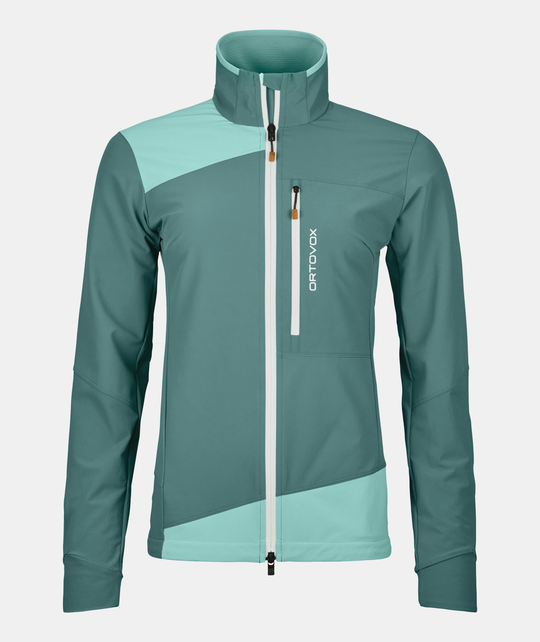 Women's Pala Light Jacket, durable alpine climbing jacket, breathable, Merino lining, teal.