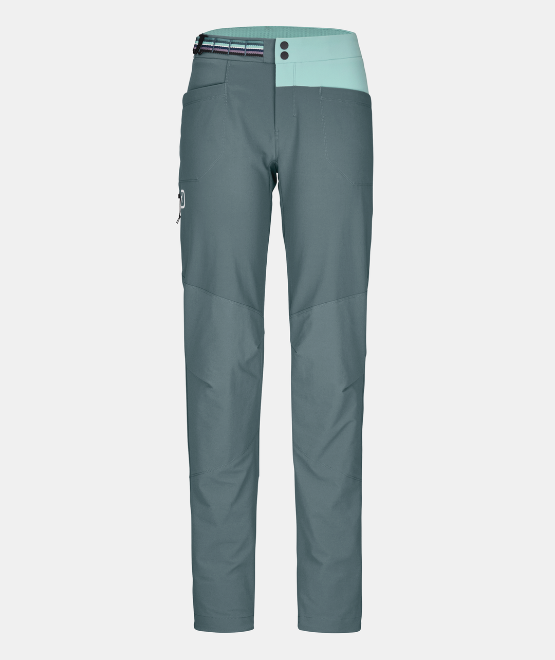 Women's Pala Pants, durable alpine climbing trousers with stretch, Merino inside, adjustable waistband and hem.