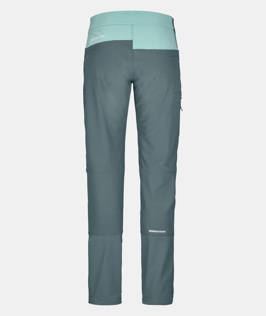 Women's Pala Pants, durable and breathable alpine climbing wear with stretch, abrasion resistance, and Merino wool comfort.