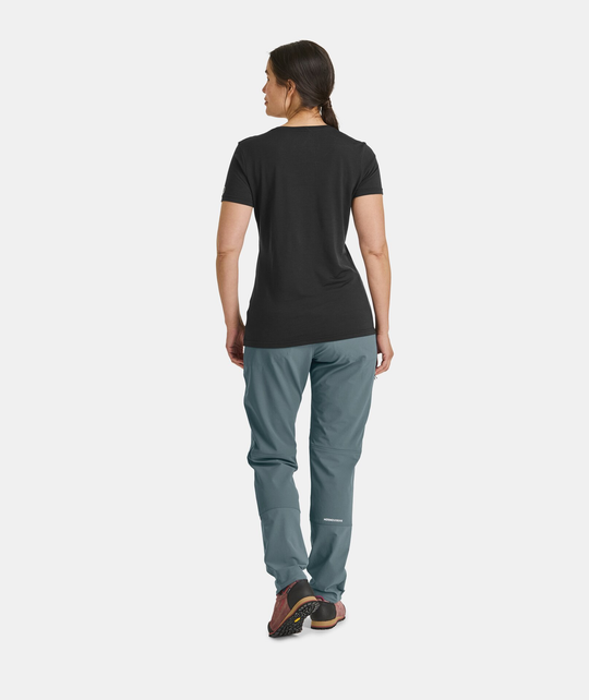 Women's Pala Pants, abrasion-resistant alpine climbing trousers made from stretchy, breathable fabric with reinforced knees and Merino wool lining.