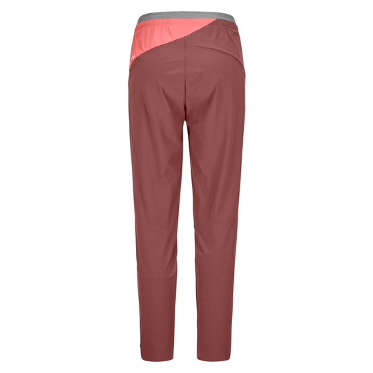 Women's Piz Selva Pants, lightweight and stretchy for maximum mobility, in brown with pink accents, ideal for summer hiking.