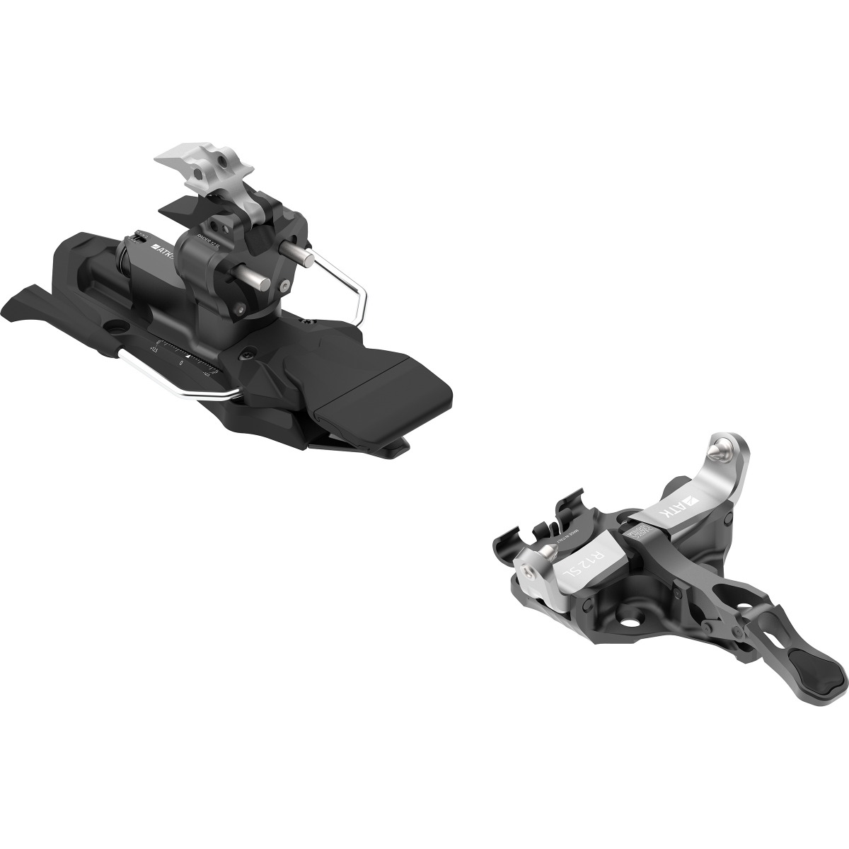 Raider 12 SL ski bindings in black and silver design.