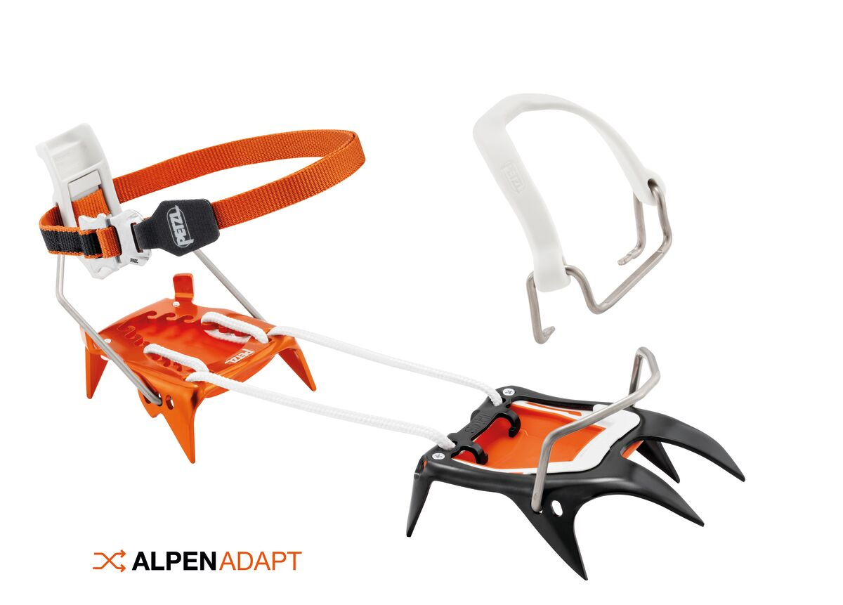 Irvis Hybrid Leverlock Universel crampons with steel front, aluminum back, and flexible connection system for compact transport.