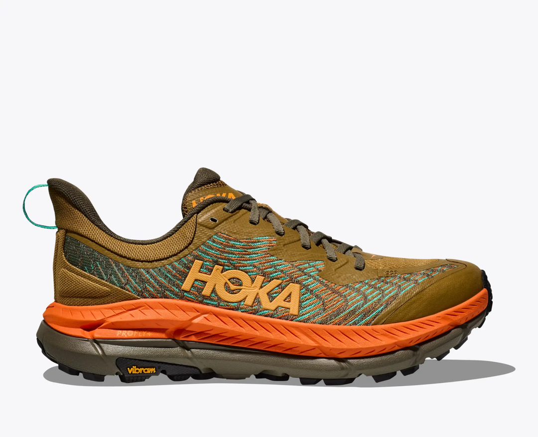 Trail running shoe, Mafate Speed 4, with breathable jacquard mesh, PROFLY midsole, and Vibram Megagrip outsole.