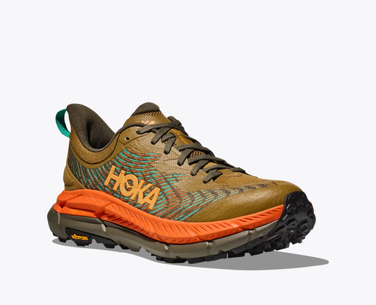Trail running shoe HOKA Mafate Speed 4 with vibrant colors and durable design.