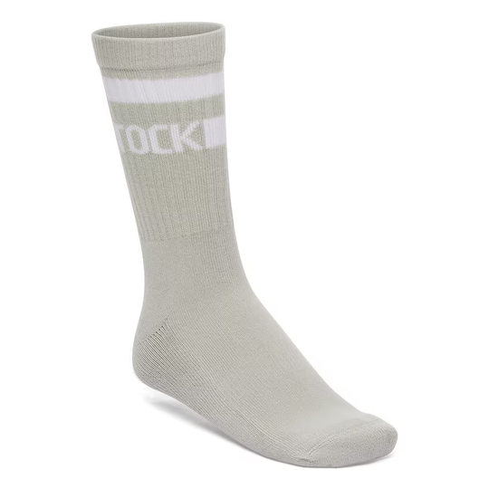 Cotton Crew Stripe socks by BIRKENSTOCK with elastic cuff and contrast stripes.