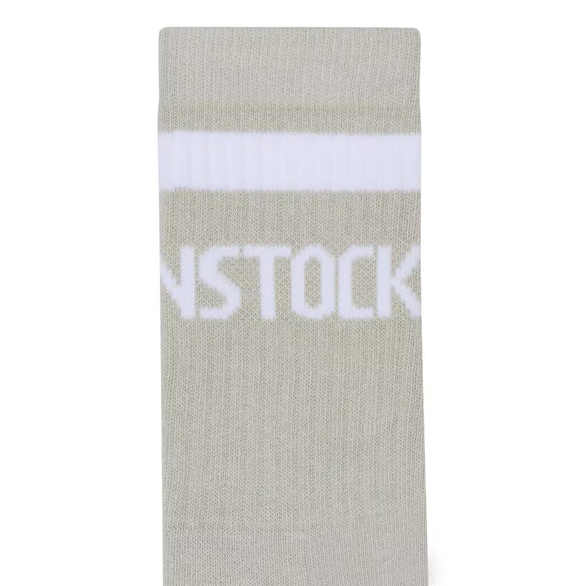 BIRKENSTOCK Cotton Crew Stripe socks with logo and elastic band for comfort.