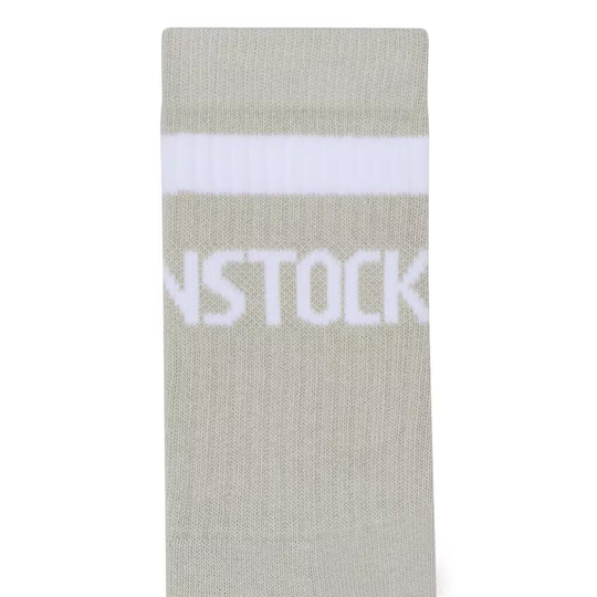 BIRKENSTOCK Cotton Crew Stripe socks with logo and elastic band for comfort.