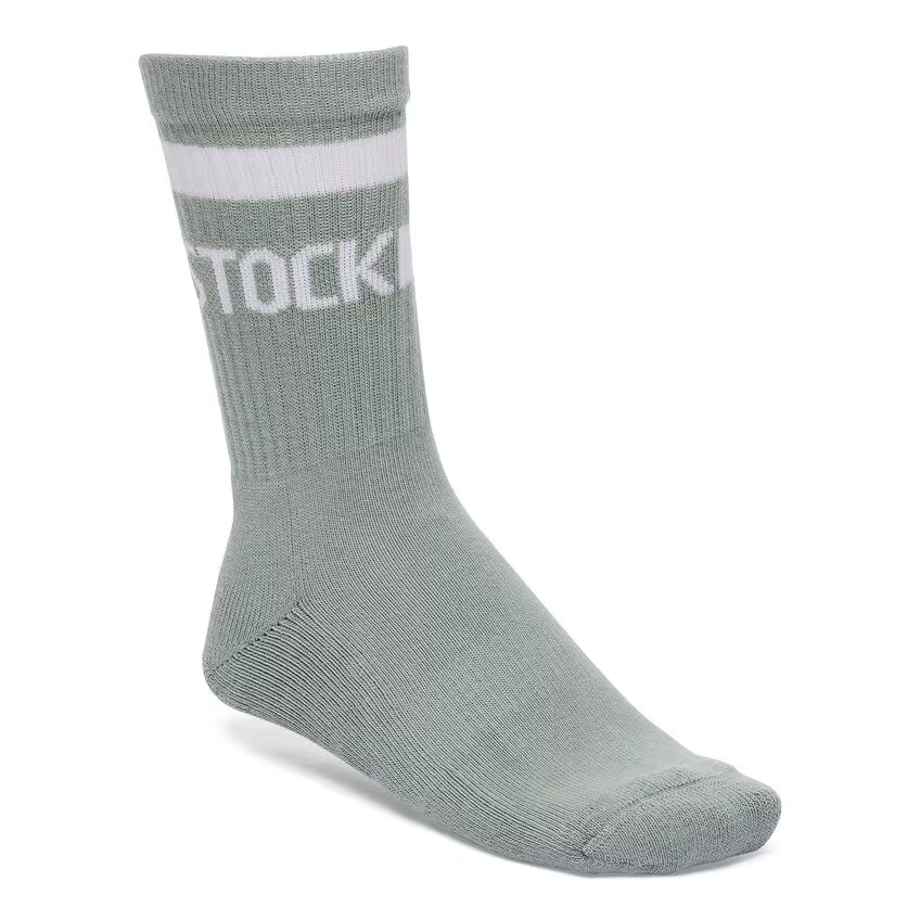 Cotton Crew Stripe socks with elastic comfort band and Birkenstock logo.