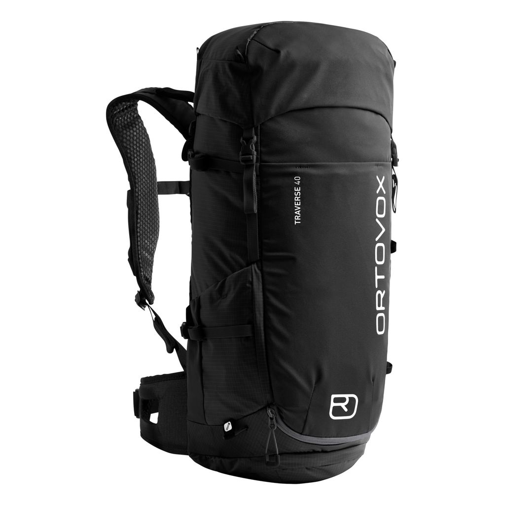 Versatile Traverse 40 alpine backpack with recycled polyamide, ergonomic design, and multiple compartments for outdoor adventures.