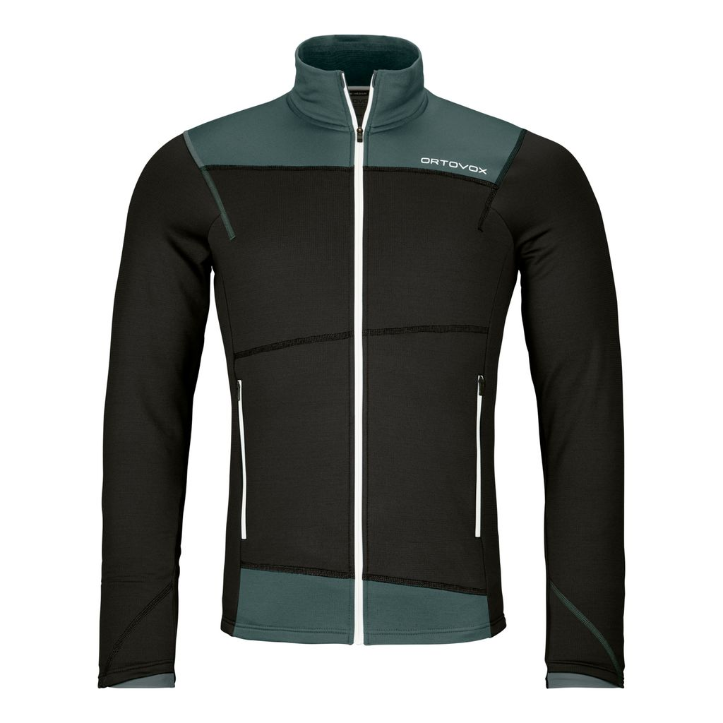 Men's fleece light jacket with Merino wool, athletic fit, thumb loops, front pockets.