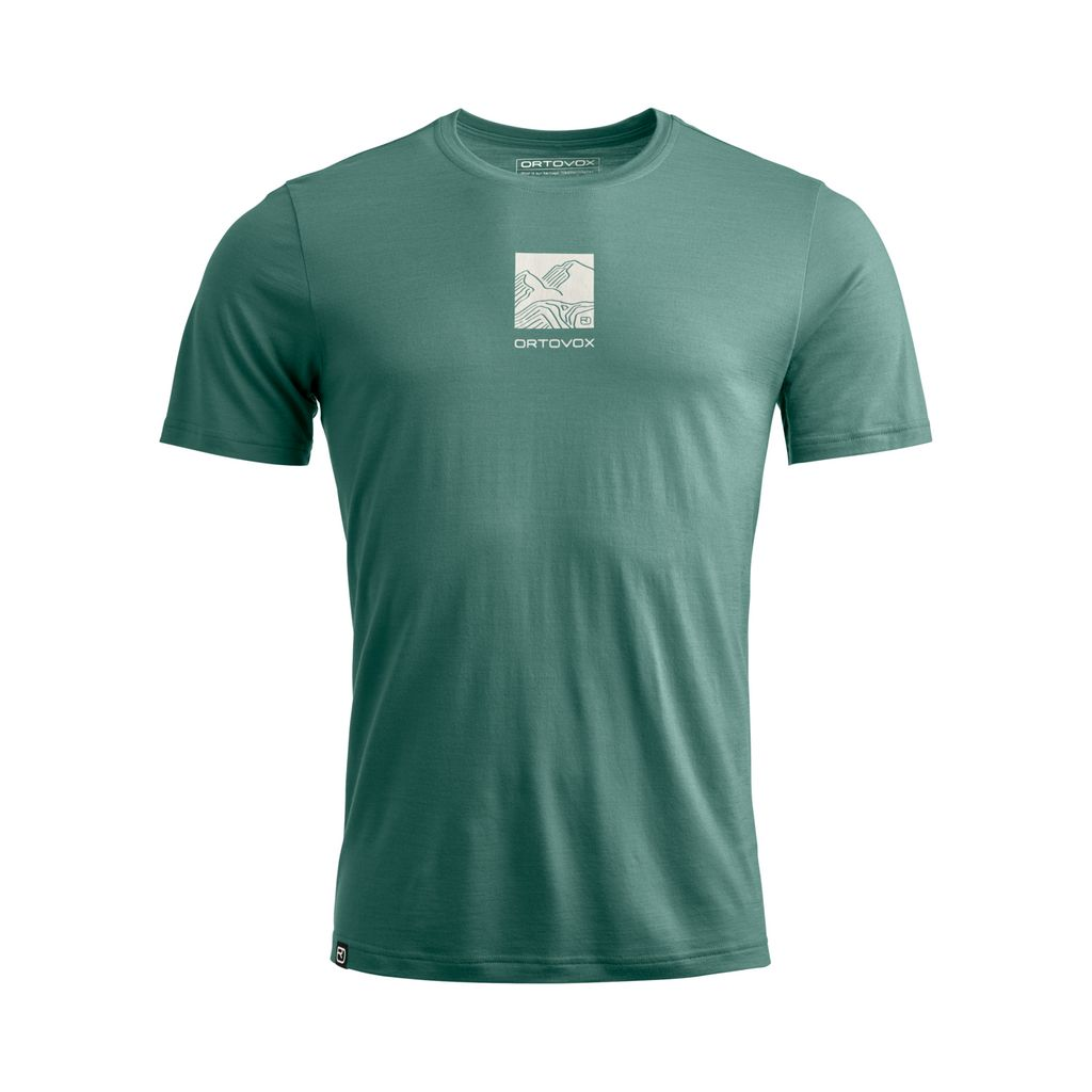 120 Cool Tec Abstract TS M green t-shirt, lightweight, quick-drying Merino wool blend, ideal for hot weather activities and mountain sports.