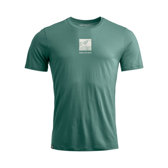 120 Cool Tec Abstract TS M green t-shirt, lightweight, quick-drying Merino wool blend, ideal for hot weather activities and mountain sports.