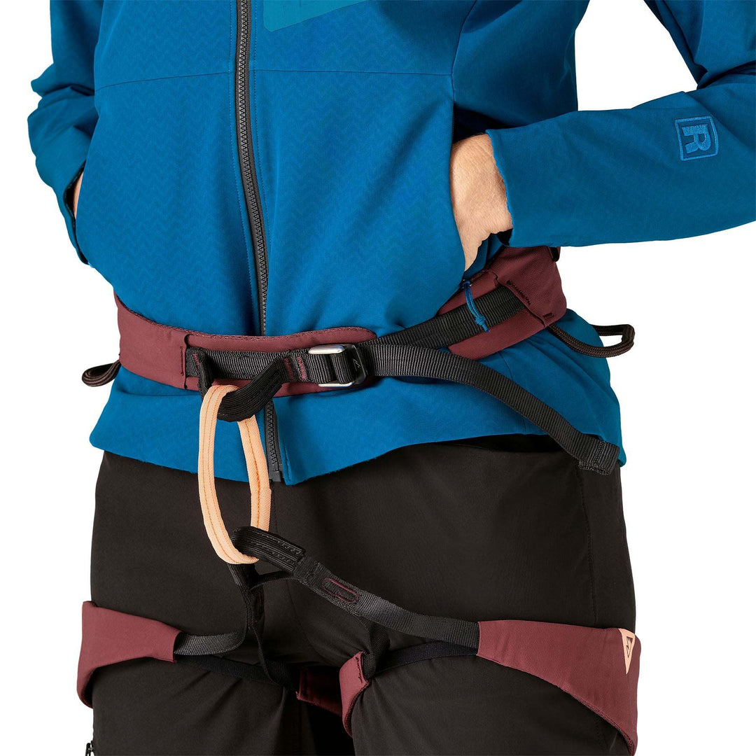 W's R1 Crossstrata Hoody in use with climbing gear.