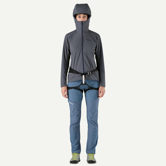 W's Nano-Air Ultralight Full-Zip Hoody, flexible, breathable, lightweight jacket for cold weather activities, shown on model with hood up.