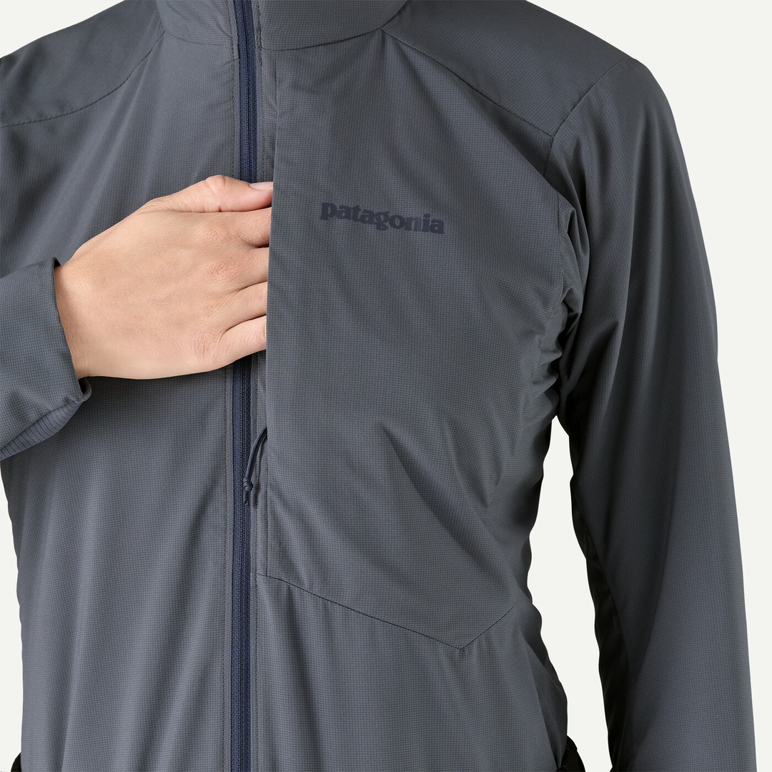 W's Nano-Air Ultralight Full-Zip Hoody in dark grey, flexible and breathable for high-impact cold weather activities.