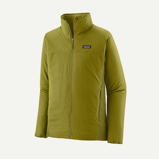 Nano-Air Light Hybrid Jacket in olive green with breathable fabric, lightweight design, and zippered pockets.