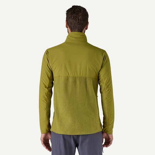 M's Nano-Air Light Hybrid Jacket in green, back view showcasing breathable fabric and hybrid design.