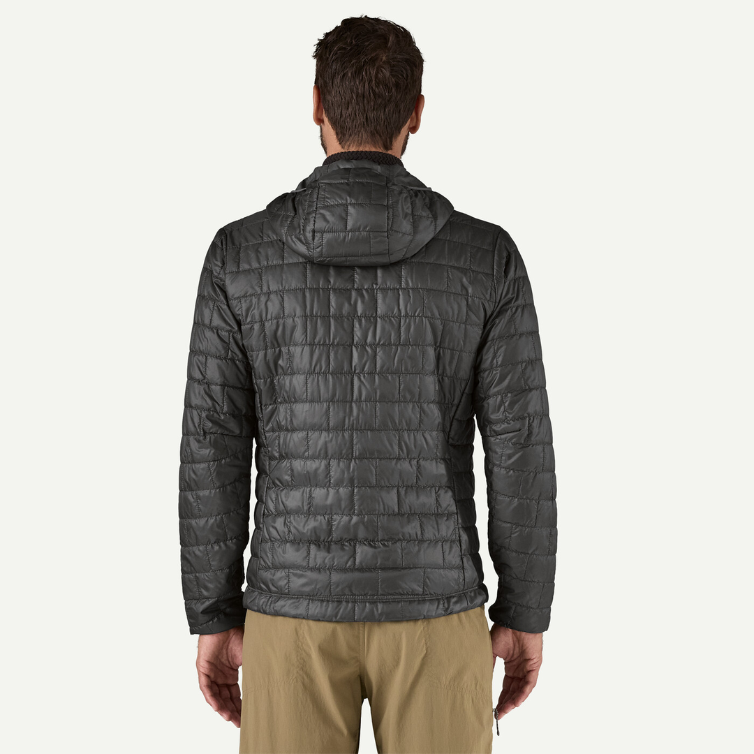 Nano Puff Hoody in recycled polyester, shown from the back, features lightweight insulation and quilted design.