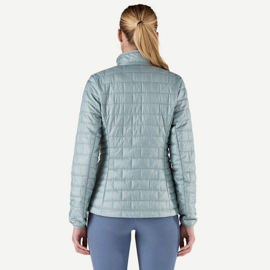 Light blue women's Nano Puff Jacket, showcasing quilted design and lightweight insulation.