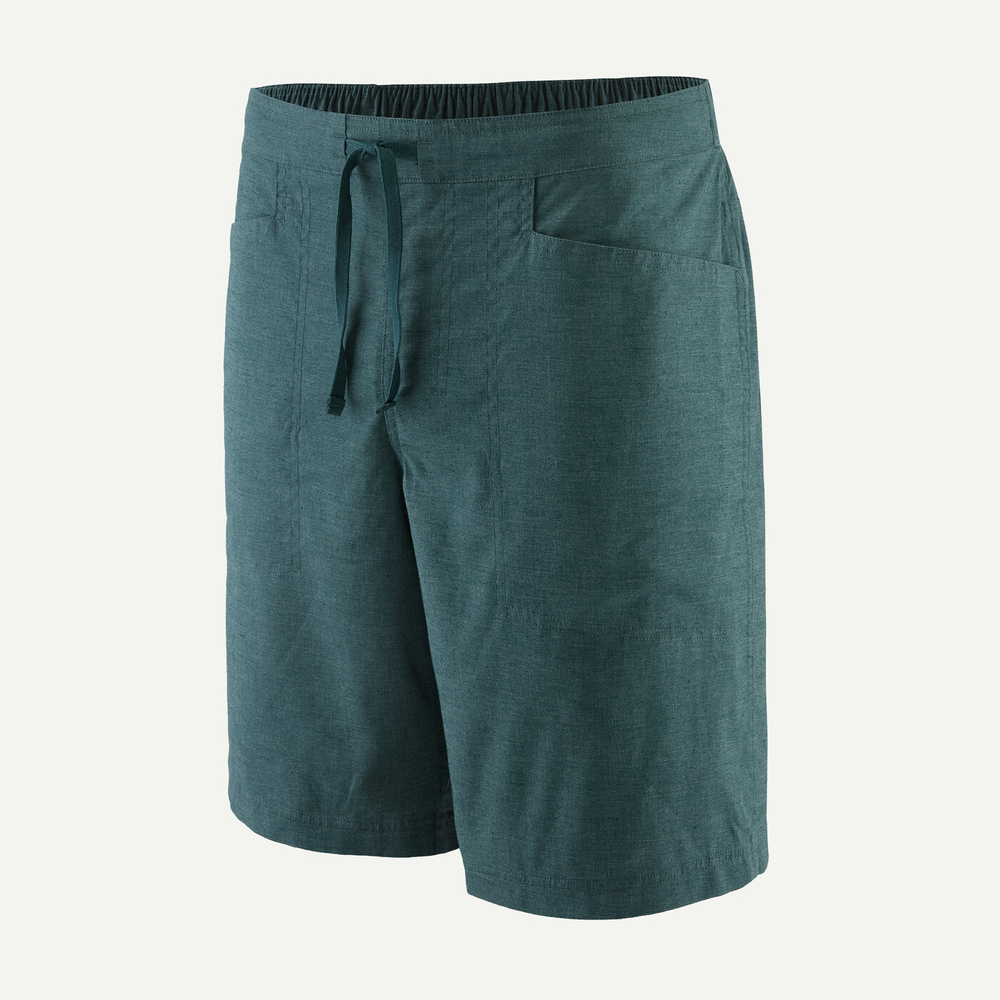 Breathable and durable M's Hampi Rock Shorts for climbing, made with organic hemp and recycled polyester, featuring harness-compatible pockets.