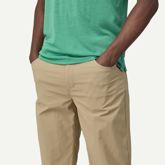 Men's beige Quandary Pants, lightweight hiking trousers, regular fit, made from recycled nylon and elastane with DWR finish, UPF 40+ protection.