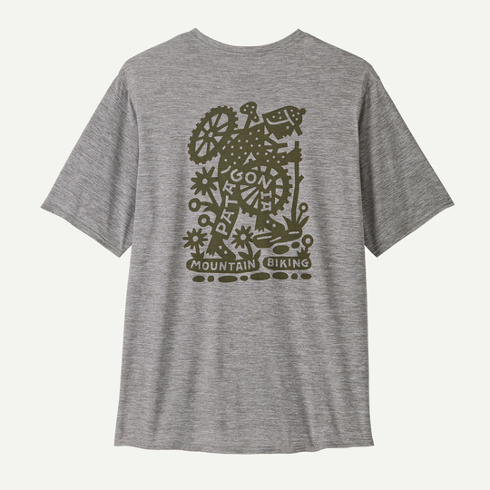 M's Cap Cool Daily Graphic Shirt with nature-inspired print, made from recycled polyester, featuring odor control and Fair Trade Certified™ production.