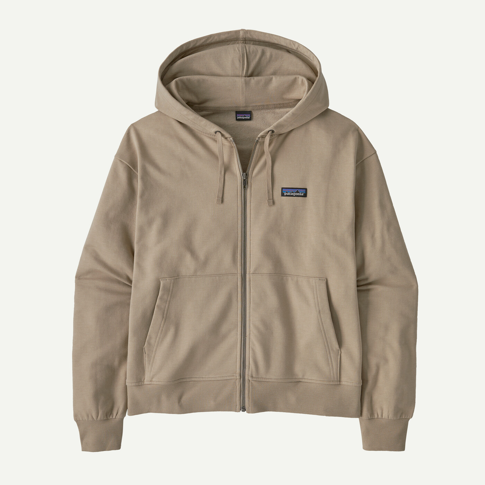 W's Ahnya Full-Zip Hoody in beige, made from organic cotton and recycled polyester with rib-knit cuffs and full zip closure.