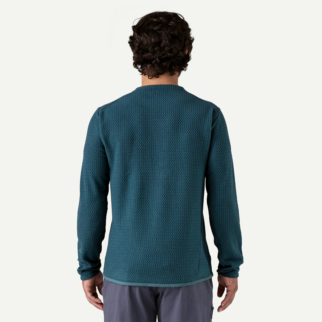Lightweight breathable men's R1 Air Crew fleece, back view.
