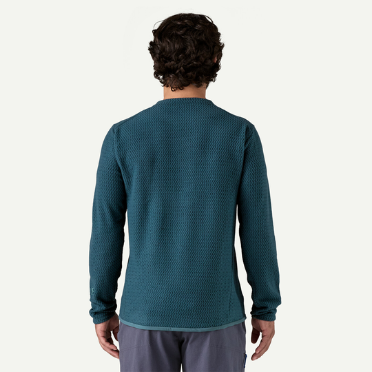 Lightweight breathable men's R1 Air Crew fleece, back view.