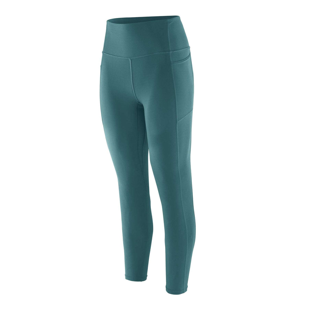 Women's Maipo 7/8 Stash Tights in teal, high-waisted, lightweight, eco-friendly leggings with side pockets, designed for multisport activities.