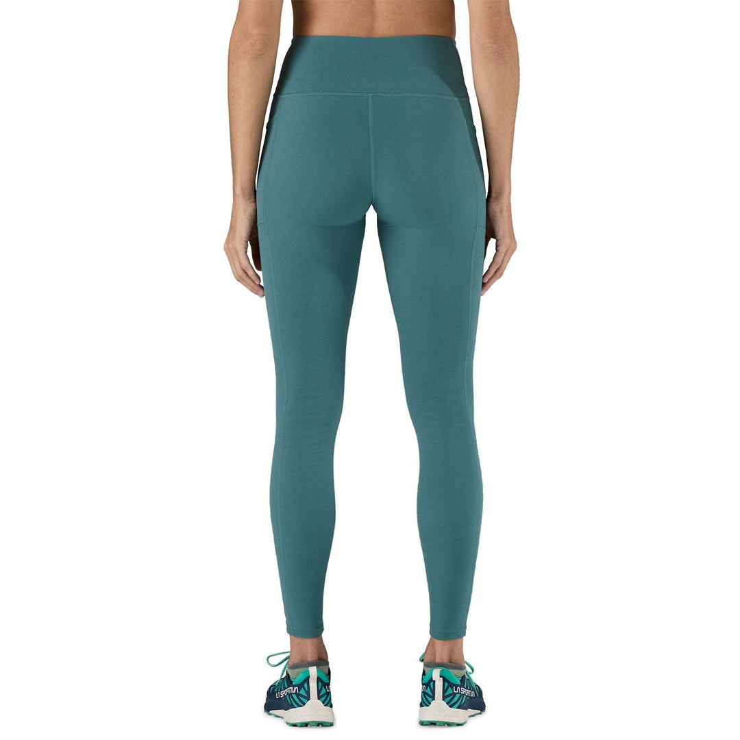W's Maipo 7/8 Stash Tights, technical leggings, recycled nylon, high-waisted, breathable fabric, teal color, Fair Trade Certified.
