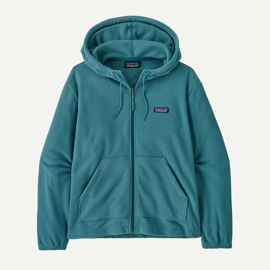 W's Micro D Fleece Hoody in teal, made from recycled polyester with full zip, hood, and front pockets.