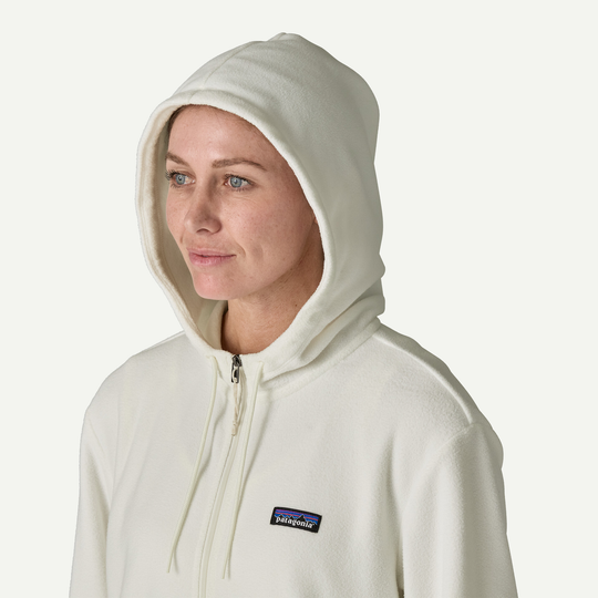 Micro D Fleece Hoody in white with full zip, soft recycled polyester fabric, hood with drawstring, and front handwarmer pockets.