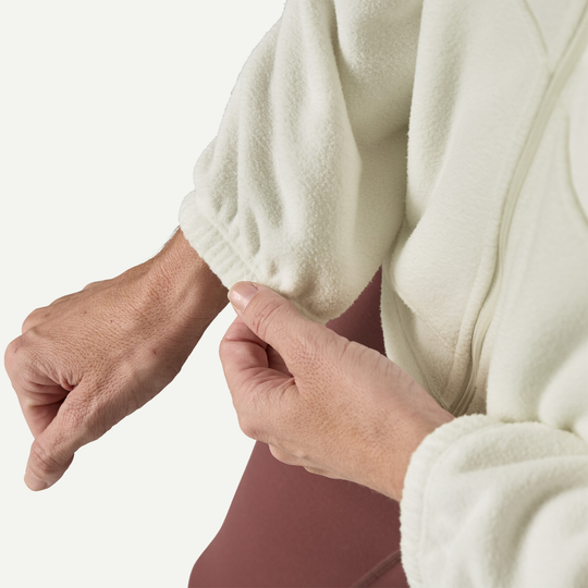 W's Micro D fleece hoody detail showing elastic cuffs and soft texture.