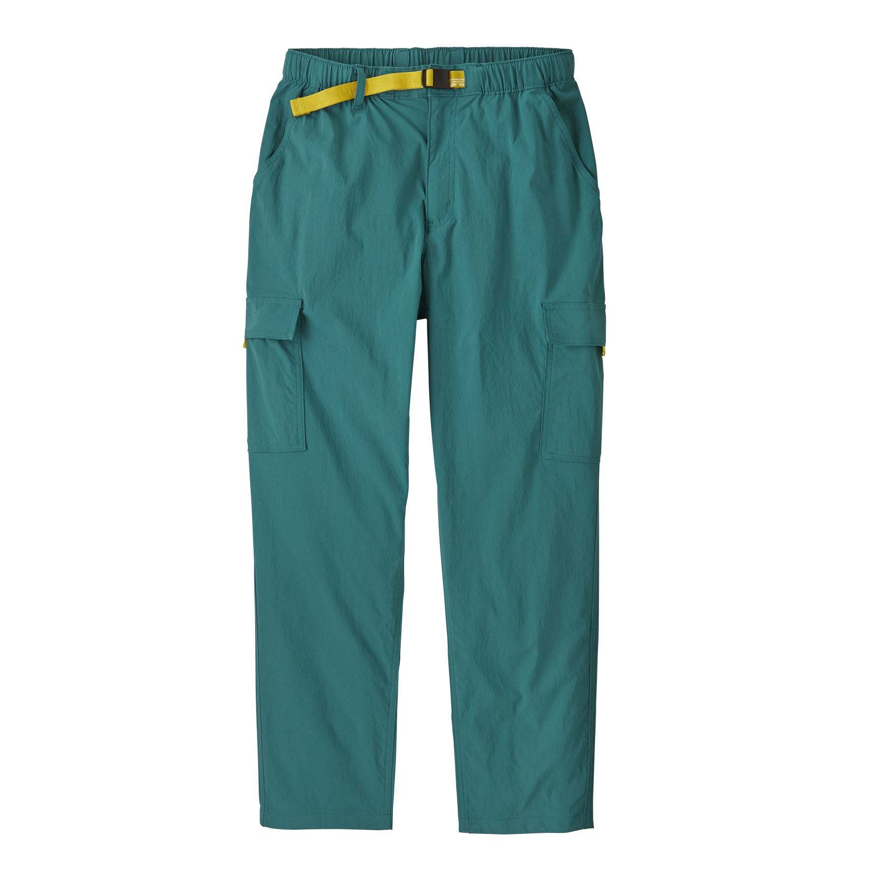 Women's Outdoor Everyday Cargo Pants in green with adjustable waist belt and cargo pockets, made from recycled nylon.
