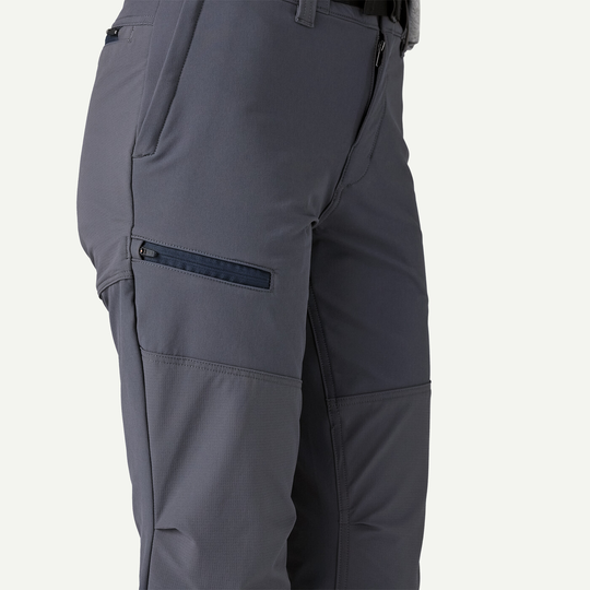 Terravia Peak Pants made of recycled nylon blend with adjustable belt and multiple zip pockets.