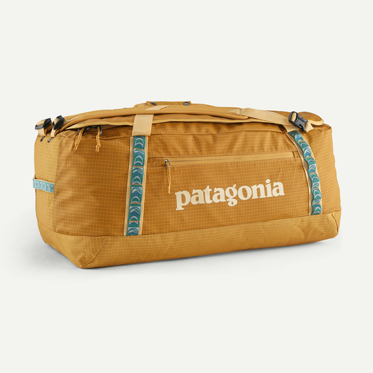 70L Black Hole Duffel bag, durable recycled materials, water-resistant, fair trade certified.
