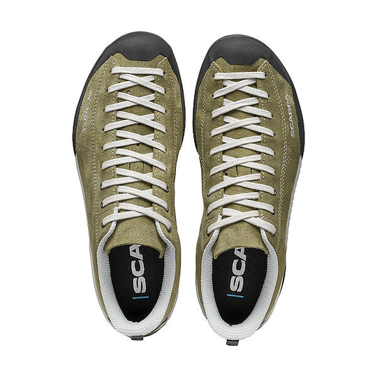 Mojito Sage shoes by SCARPA with climbing-style extended lacing and Vibram® rubber sole.