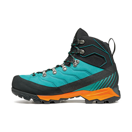 Ribelle Trk Gtx Wmn trekking boot, teal and black design, featuring GORE-TEX membrane, Vibram sole, and extended lacing system.