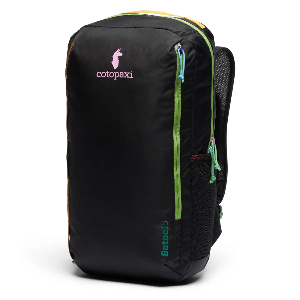 Batac 16L Backpack, Del Día Dark design, durable nylon, front and side pockets, adjustable straps.