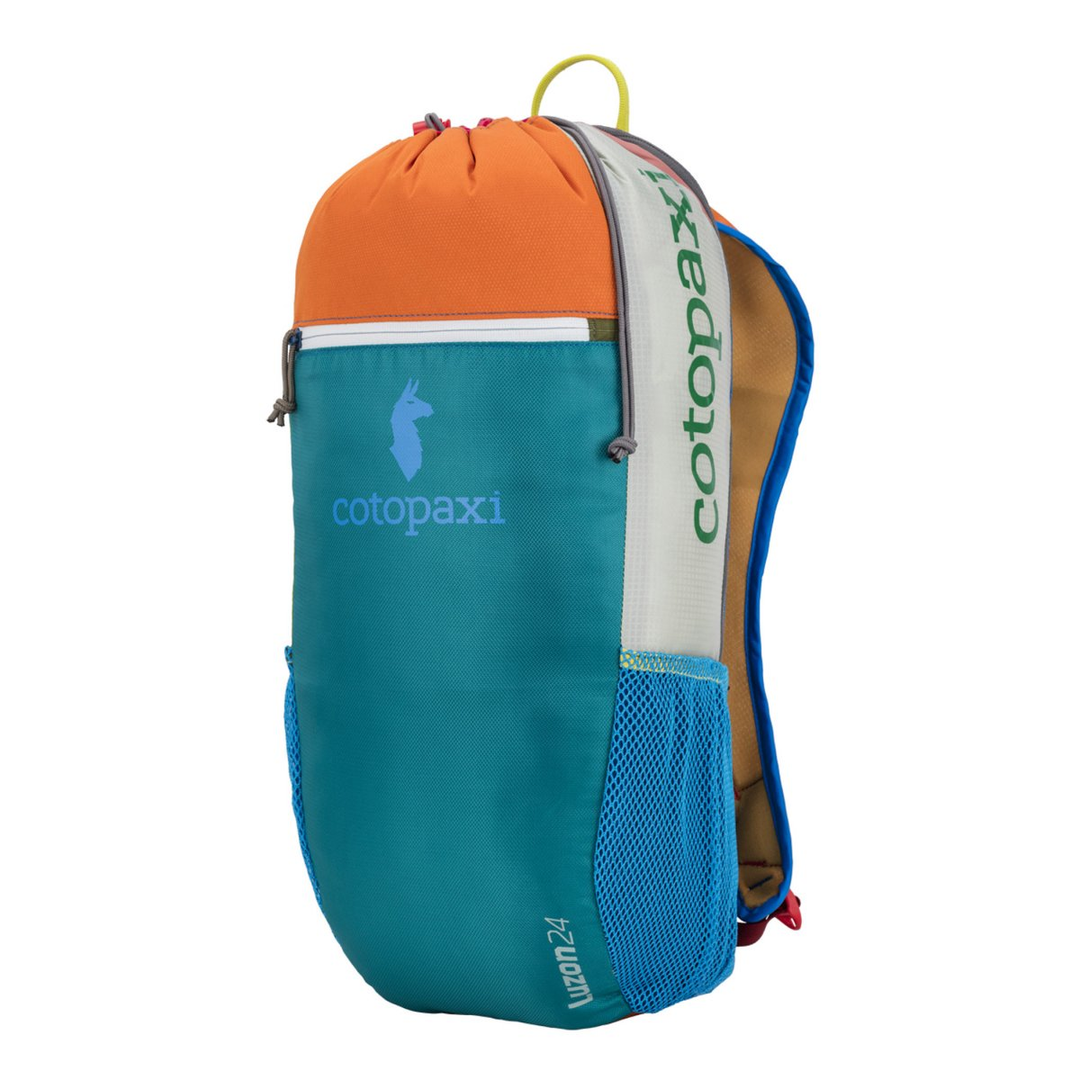 Zaino Luzon 24L Del Dia colorato con chiusura a coulisse, tasca frontale e spallacci in rete ultraleggera.