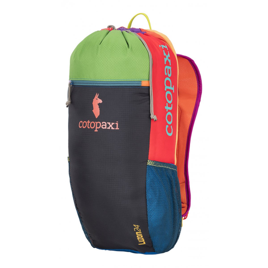 Zaino Luzon 24L Del Día multicolore con guscio in nylon ripstop, tasca frontale con cerniera e spallacci in rete ultraleggeri.